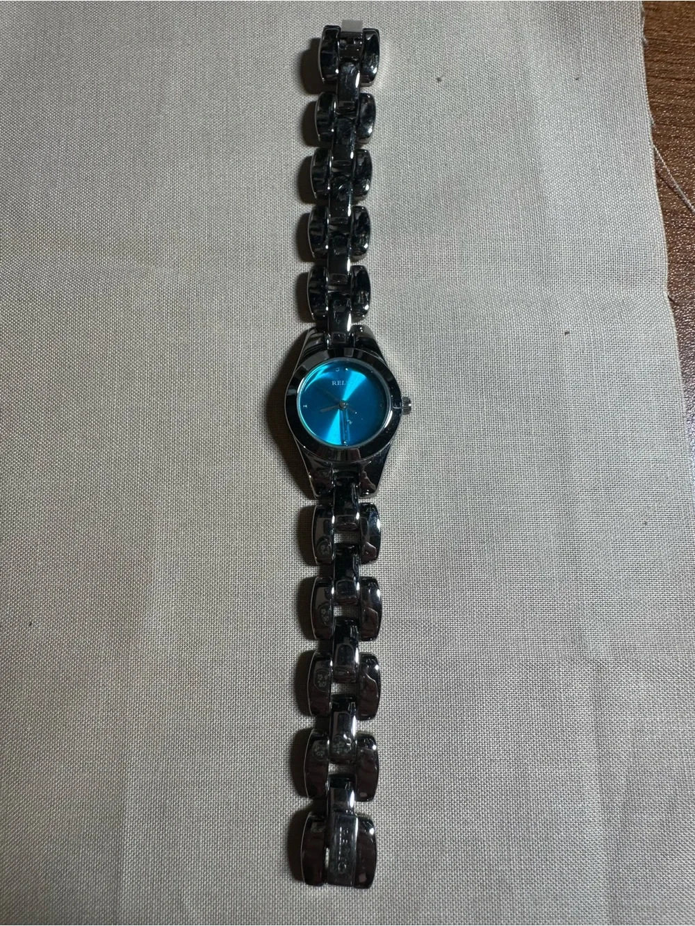 Relic Silver Chain-Link Watch with Blue Sunburst Dial